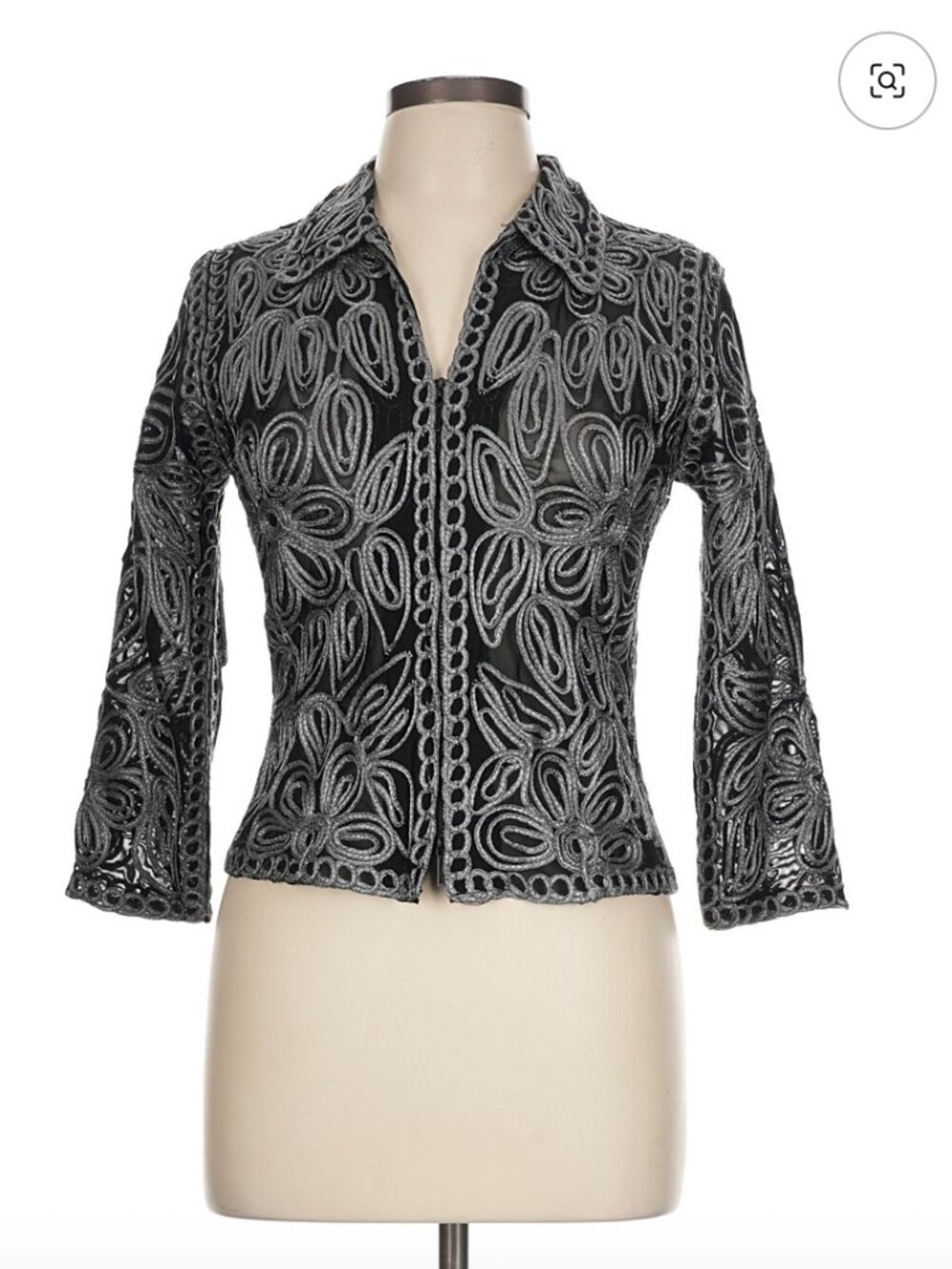 Silver Embroidered on Black Jacket M